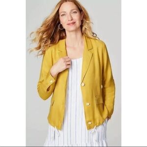 J. Jill Linen Blend Blazer with Drawstring Detail in Daisy